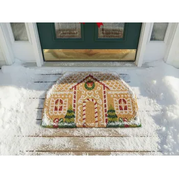 Rohožka Rohožka z přírodního kokosu s gumovým spodkem 40 x 60 cm perníkový domek sváteční motiv protiskluzová Beliani