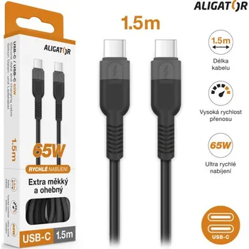 Datový kabel Datový kabel ALIGATOR SoftPastels 3A 65W, USB-C/USB-C, černá