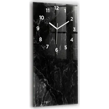 Hodiny Vertikální Skleněné Nástěnné Hodiny do Obýváku S Potiskem Černý mramor 30x60 cm