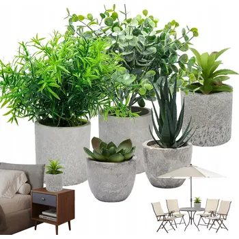 umělá květina UMĚLÉ ROSTLINY V KVĚTINÁČI SADA 5 KS PRO DOMÁCNOST KANCELÁŘ KAVÁRNU BEZ ZALÉVÁNÍ