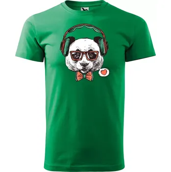 Pánské tričko Sablio Tričko s potiskem Panda - zelené 3XL