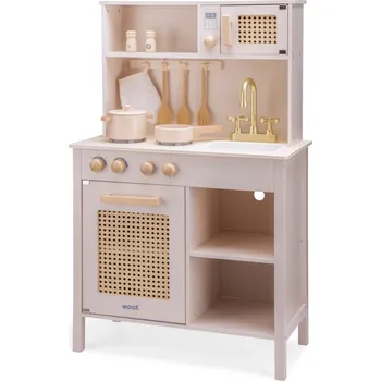 Dětská kuchyňka Dětská dřevěná kuchyňka - růžová s ratanem