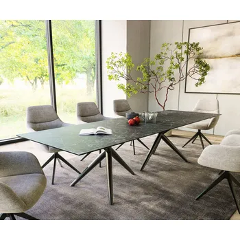 Jídelní stůl DELIFE Jídelní stůl Edge 300x100 keramika Laminam®Nero Greco antracit Estelar kulatý kov černá