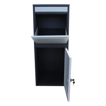 Poštovní schránka Box na balíky (410x385x1020mm) s přepadovou lištou na ochranu balíků, tloušťka 0.8mm) velikost balíku: 320x300x260mm, barva: Černé tělo + bílý vhod