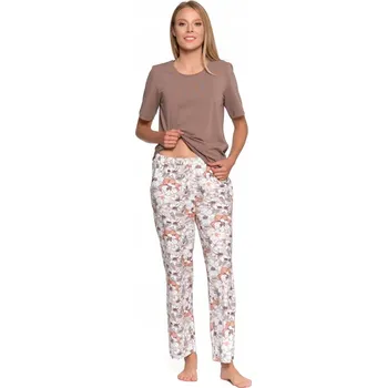 Dámské pyžamo DÁMSKÉ BAVLNĚNÉ PYŽAMO MORAJ - KRÁTKÝ RUKÁV, DLOUHÉ KALHOTY, KVĚTINOVÝ VZOR, VELIKOST M