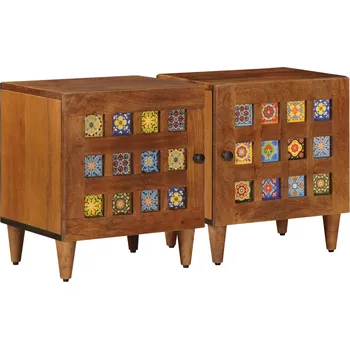 Noční stolek Noční skříňka 2 pcs Hnědá 40 x 33 x 46 cm Masivní mangové dřevo