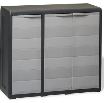 Zahradní úložný box vidaXL Zahradní skladovací skříň se 2 policemi černo-šedá