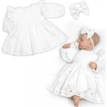 Kojenecké oblečení Baby Nellys | Sukničkobody s volánkem + čelenka Laura, dl. rukáv, Madeira, 2D sada, bílé - 56 (1-2m)