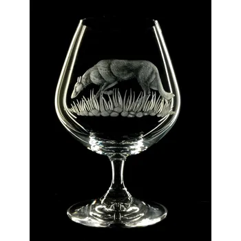 Sklenice sklenice na brandy 350ml Lara s rytinou stopujícího psa - ručně ryté (broušené), dárková krabička