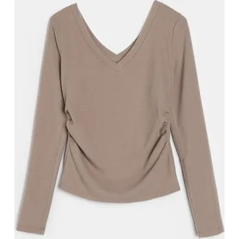 Dámská móda Sinsay - Blůza s řasením a příměsí viskózy - hnědá - 029HA-84X - 029HA-84X-XXS