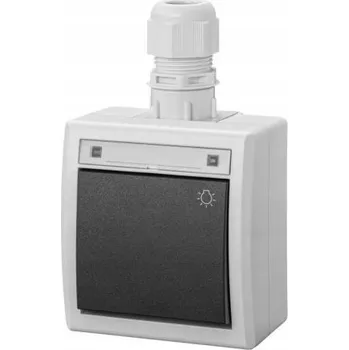 vypínač AQUANT 2K TLAČÍTKO S ODRAZEM SVĚTLA, POVRCHOVÉ, IP65, ŠEDÉ 5004-65