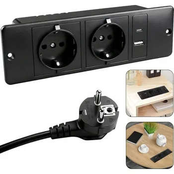 Elektrická zásuvka Zásuvka do desky stolu se 2 zásuvkami + USB a USB-C s 2m kabelem