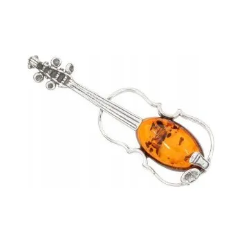 Přívěsek Stříbrné Housle Přívěsek s Jantarem
