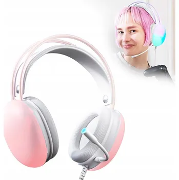 Sluchátka HERNÍ USB SLUCHÁTKA 7.1 RGB RŮŽOVÁ PRŮHLEDNÁ LEHKÁ 300G S MIKROFONEM