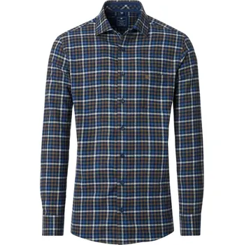 Pánská košile Velká pánská kostkovaná košile s dlouhým rukávem Redmond 252455111-300 tmavě modro–hnědá (2XL)
