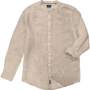 Pánská košile Velká pánská košile z lnu s dlouhým rukávem a stojáčkem Double GS-5083 béžová (4XL)