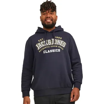 Pánská mikina Pánská velká mikina přes hlavu s kapucí Jack & Jones s nápisem 12236803 v tmavě modré a žluté barvě. (5XL)