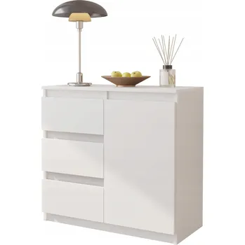 Komoda KOMODA MIKEL BÍLÁ MATNÁ, 3 ZÁSUVKY, 1 DVÍŘKA, POLICE, SKŘÍŇKA 80 CM, OBÝVACÍ POKOJ