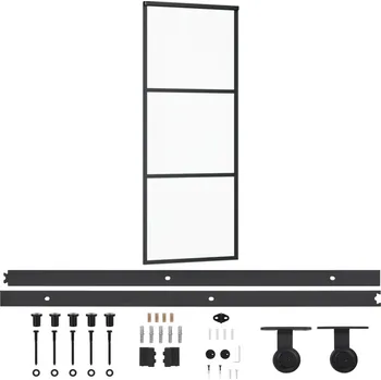 Interiérové dveře Posuvné skleněné dveře ESG 76 x 205 cm čiré/černé s kováním