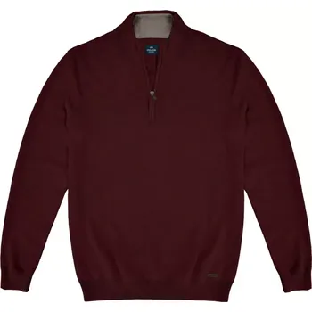 Pánský svetr Velký pánský hladký svetr na krátký zip Double Urban Outfitters KNIT-8020 bordó (5XL)