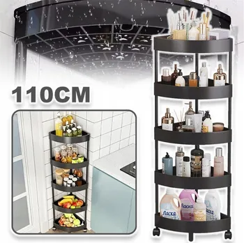 Koupelnový nábytek ROHOVÁ POLICE DO KOUPELNY SKŘÍŇKA KUCHYŇSKÝ REGÁL MOBILNÍ NA KOLEČKÁCH 5 PATROVÁ