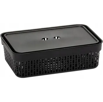 Úložný box KOŠÍK / ORGANIZÉR S VÍKEM, ČERNÝ, PROVZDUŠNĚNÝ, 29,5×20,5×9 Cm, VELIKOST M