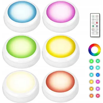 Noční světlo Bezdrátové RGB LED světla s dálkový ovladač Osvětlení do skříněk Noční světla 6 Ks