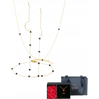 Náramek SADA ŠPERKŮ Z CHIRURGICKÉ OCEL , ZLATÉ KULIČKY, ČERNÝCH KORÁLKY 316 L