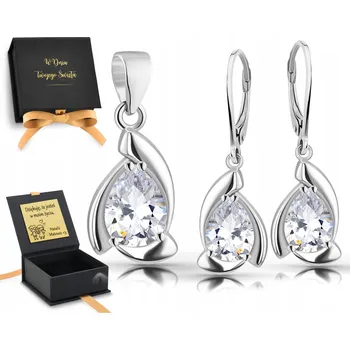 Náušnice SADA STŘÍBRNÝCH ŠPERKŮ NÁUŠNICE DLOUHÉ VISACÍ SE ZIRKONY