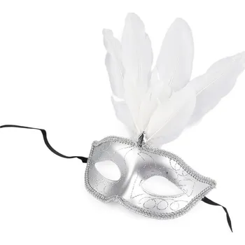 Karnevalová maska Karnevalová maska - škraboška s peřím, barva 8 stříbrná