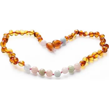 Drahý kámen Jantarové korálky pro děti leštěné v barvě koňaku s morganitem délka cca 32 cm