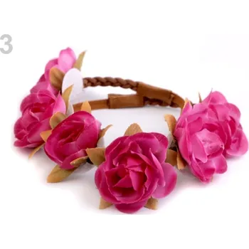 Pružná čelenka do vlasů s květy - 3 růžová ostrá