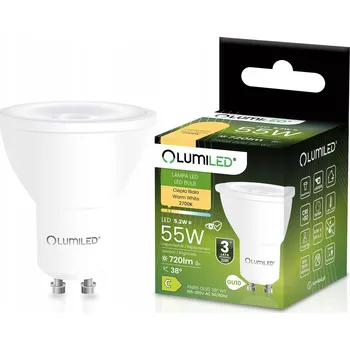 Žárovka LED ŽÁROVKA GU10 REFLEKTOR 5,2W = 55W 720LM 2700K TEPLÁ BÍLÁ 38° LUMILED