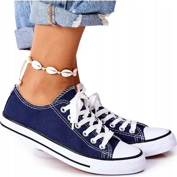 Dámská obuv KLASICKÉ DÁMSKÉ TENISKY PLÁTĚNÉ BOTY TMAVĚ MODRÉ 37