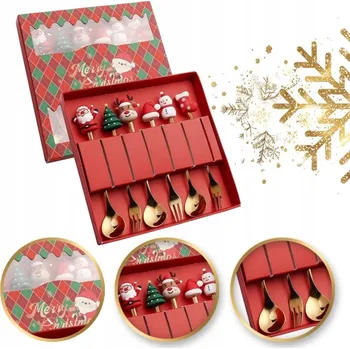 Vrták Sada lžiček s vánočními motivy, 6 Ks v krabičce, zlaté 16,8 x