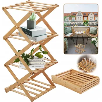 SKLÁDACÍ BAMBUSOVÝ REGÁL SKŘÍŇKA POLICE ORGANIZÉR 4 ÚROVNĚ BOTNÍK