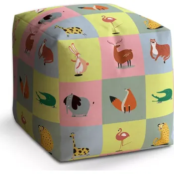 Taburet Sablio Taburet Cube Zvířátka ze Zoo: 40x40x40 cm