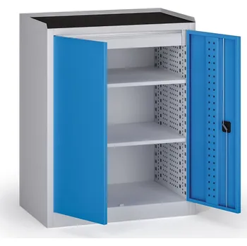 B2B Partner Dílenská skříň nízká na nářadí KOVOS, 2 police,1 zásuvka, 950 x 600 x 1180 mm, modrá