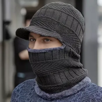 Kukla Pletená zimní kukla s kšiltem - TMAVĚ ŠEDÁ - (7-14 let) (Značka: BAIJIA)