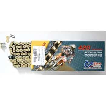 Motodíl CZ hnací řetěz 420 MX (122 článků) zlatá (MOTOCROSS do 85 ccm) (22,0 KN) + spona (CZ hnací řetěz 420 MX (122 článků) zlatá (MOTOCROSS do 85 ccm) (22,0 KN) + spona)