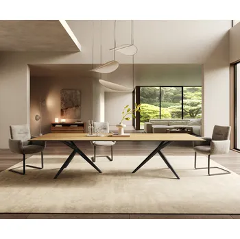 Jídelní stůl DELIFE Jídelní stůl Edge 300x100 keramika Laminam® Sabbia dubová Estelar kulatý kov černý