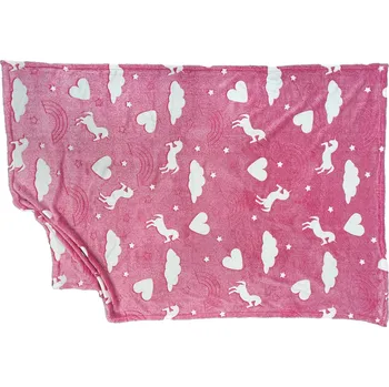 Dětská deka Mikro Trading a.s. Deka mikroflanel 100x150 s jednorožci ve tmě svítící 0m+ růžová
