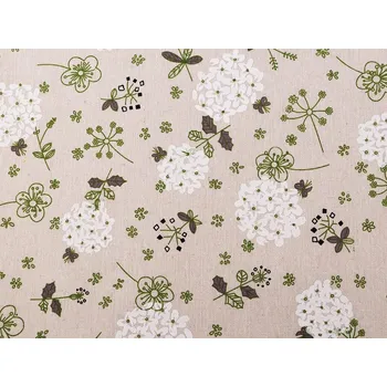 Bavlněná metráž / imitace lnu hrubší květy METRÁŽ - režná