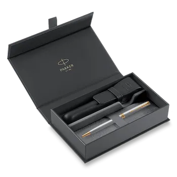 Parker Sonnet Stainless Steel GT kuličkové pero, dárková sada s koženým pouzdrem