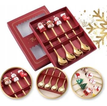 Příbor Dlouhá lesklá lžička ECARLA, sada lžiček s figurkami, 4 ks