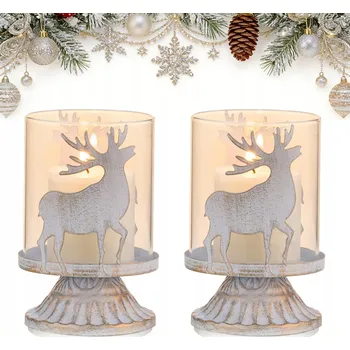 Svícen 2x SVÍCEN SVÍTILNA VÁNOČNÍ NA SVÍČKU RENIFÉŘI 12 cm