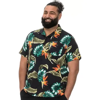 Pánská košile Pánská velká vzorovaná havajská košile s krátkým rukávem Duke D555 Selby černá POPIS: Velká pánská havajská košile D555 Selby černá (6XL)