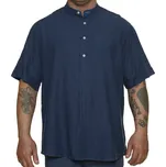 Pánská velká košile s krátkým rukávem a stojáčkem plátěná hladká Easy E1263-100 tmavě modrá (2XL)