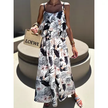 Dámské šaty Černé dlouhé elegantní šaty EFRAIM s volánky Velikost: ONESIZE