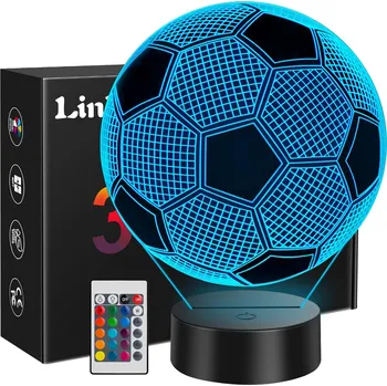 Lampička NOČNÍ LAMPA 3D FOTBALOVÝ MÍČ PRO DĚTI RGB 16 BAREV DÁLKOVÉ OVLÁDÁNÍ